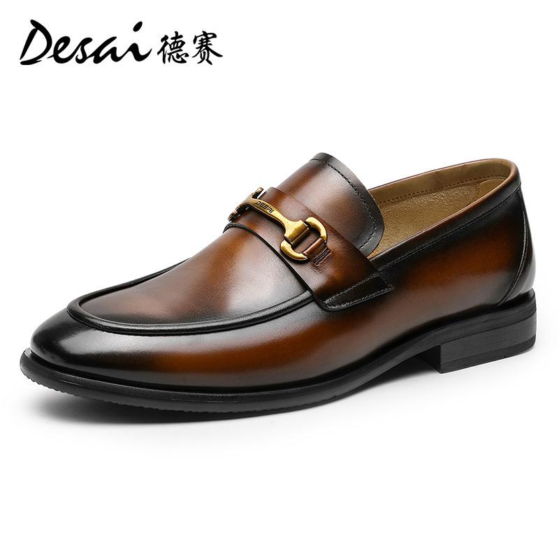 Desai Men'S Shoes Retro British Casual Shoes One-Pedal Loafers Soft-Soled Business Dress Leather Shoes