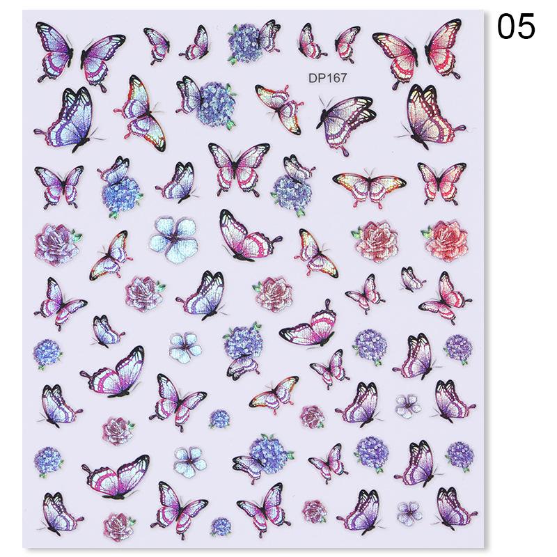 1pc 3D Nail Stickers Spring Summer Natural Flower Leaves Simulation Dried Flower Dragonfly Nail Applique Water Slides Decoration
