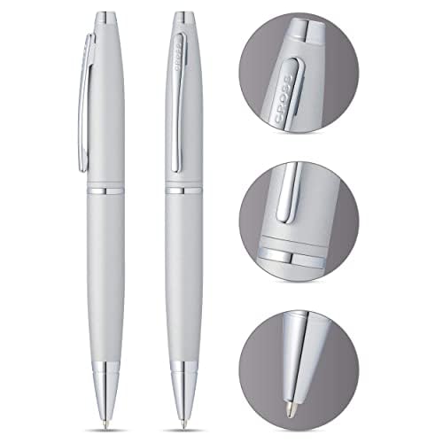 CROSS Carrere Ballpoint Pen AT0112-16, Medium Nib, Oil-Based Ink, Gift Box & Shopping Bag Included, Satin Chrome Finish