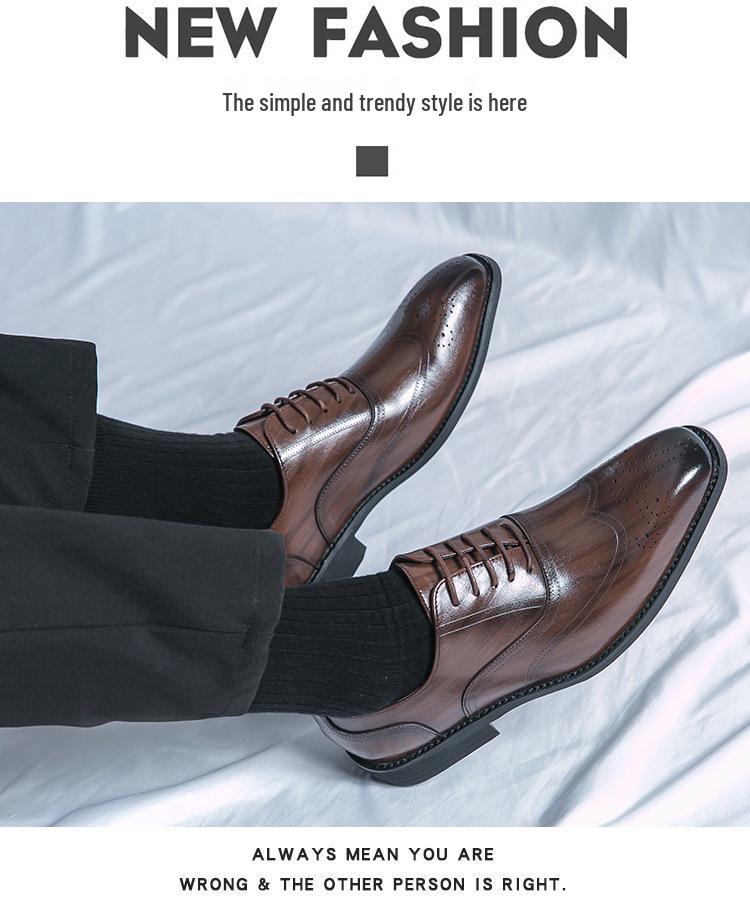 Men's Formal & Casual Autumn Leather Lace-Up Shoes with Square Toe - European & American Style, Fashionable Large Size for Office Wear