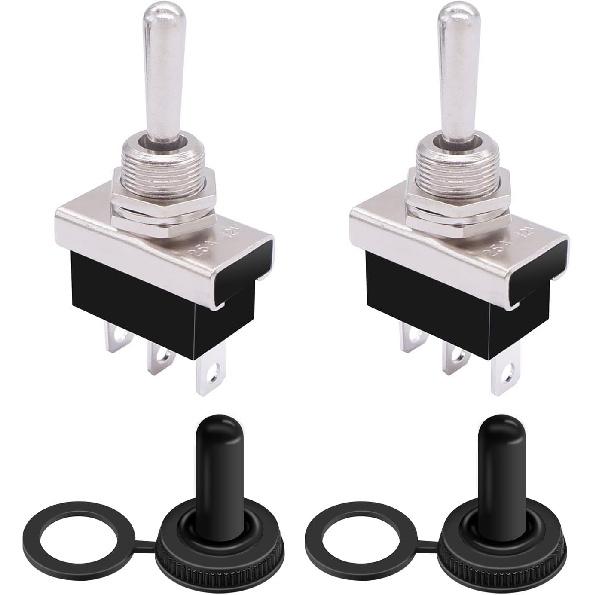 weideer 3Pcs Waterproof Toggle Switch 12V 25A 2 pin 2 Position SPST ON/Off Toggle Switch with Waterproof Cover for Auto Car KN3D-101