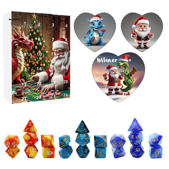 DND Dice Set Advent Calendar 2024 24-Day Countdown to Christmas Acrylic Polyhedral Dice Set for Gamers Role Players