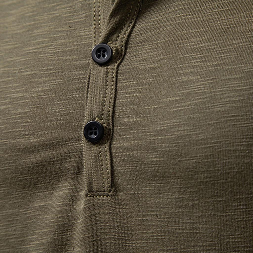 Men's Solid Color Long Sleeve Button Collar Long Sleeve T-Shirt Men's Casual Fashion Top