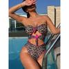 Sexy Strapless Leopard Hollow Out One Piece Swimsuit Women Beach Bikinis New Summer Swimwear One Piece Swimsuit