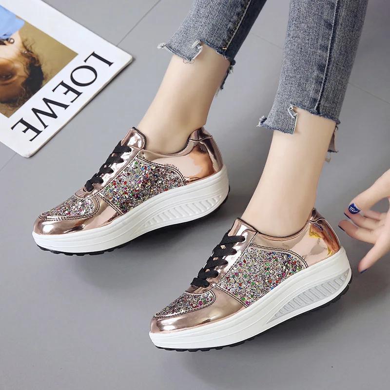 Fashion Woman Shoes Spring Luxury Casual Sneakers Breathable Lace Up Black Fashion Mirror Heel Board Shoes for Women Tenis Femenino