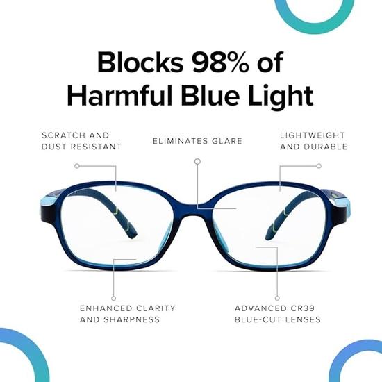 Intellilens Squarish Oval Kids Computer Glasses for Eye Protection | Zero Power& Blue Light Filter Glasses | Blue Cut Lenses for Boys and Girls