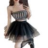 Summer Slim Fit Cotton Plaid Crop Top With Splicing Design For Women