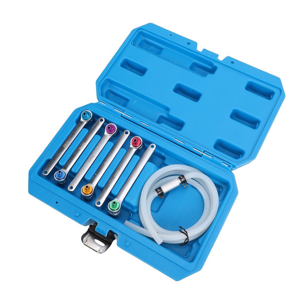 7pcs Brake Bleeder Wrench Set 7 8 9 10 11 12mm Brake Bleeding Wrench Kit with Check Valve Hose for Vehicles