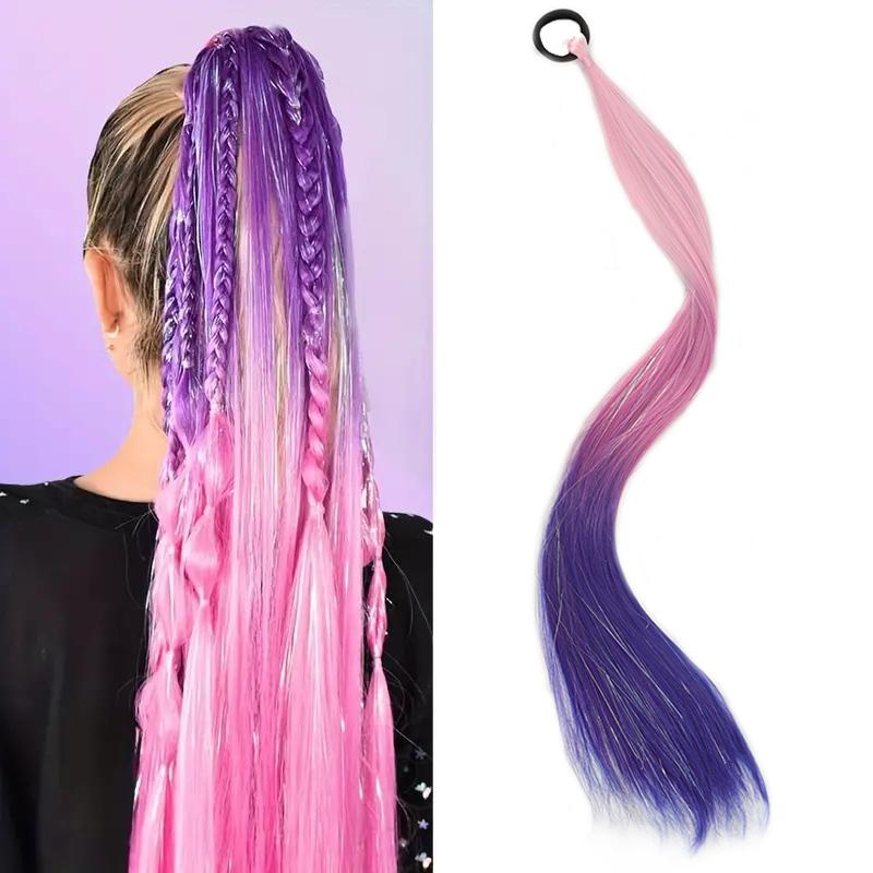 Long Straight Dyed Golden Ponytail Wig Synthetic Ponytail Wig Female Wig Shiny Heat-resistant Easy To Wear Party Use