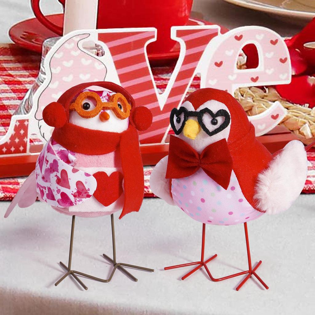 Valentine's Day Bird Doll with Heart, Glasses, Scarf, and Hat - Cute Qixi Festival Ornament