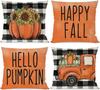 Fall Pillowcase 4pcs Thanksgiving Sunflower Orange Pumpkin Buffalo Plaid Farmhouse Decorative Throw Pillowcase for Home Sofa