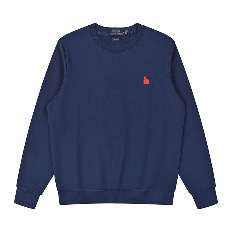 Casual Autumn American Style Pure Cotton Long Sleeve Polo Hoodie with Embroidered Horse Design