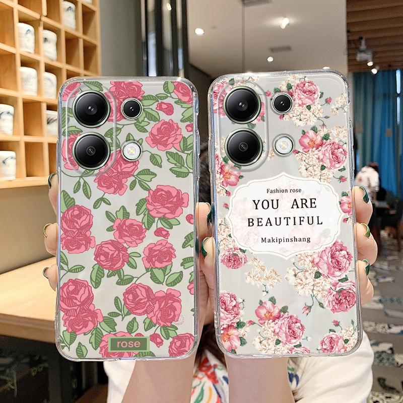 Flower Soft Clear Silicone Case For Xiaomi Redmi Note 13 14T 15 Samsung A55 A35 S24 FE iPhone 15 Huawei Honor 200 Camera Protective Shockproof Cover