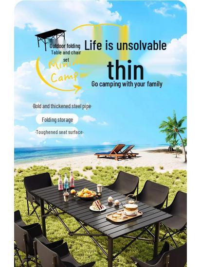 Portable Folding Roll-Up Camping Table and Chair Set - Ideal for Picnics and Barbecues