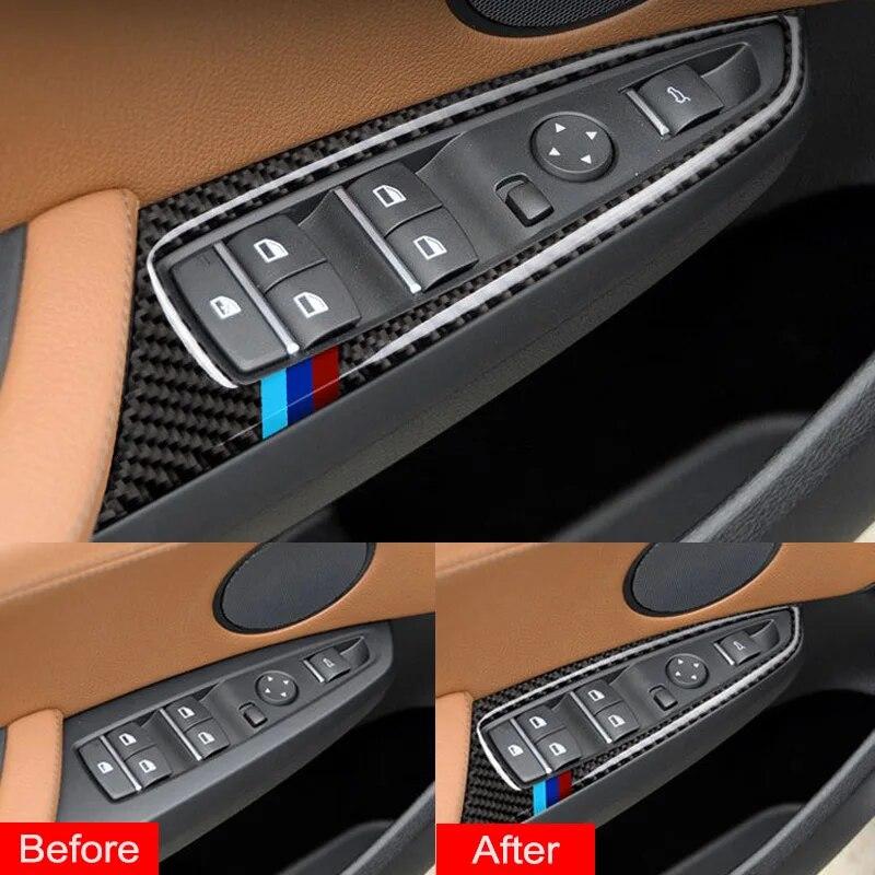 Carbon Fiber Car Window Lift Switch Panel Decorative Stickers Auto Interior Modified Accessories For BMW X3 F25 X4 F26 2014-17