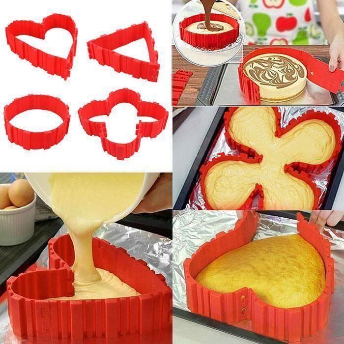 Set of 4pcs Magic Adjustable Cake Mold for Heart Shape and Other Cakes In Red Silicone (4pcs)
