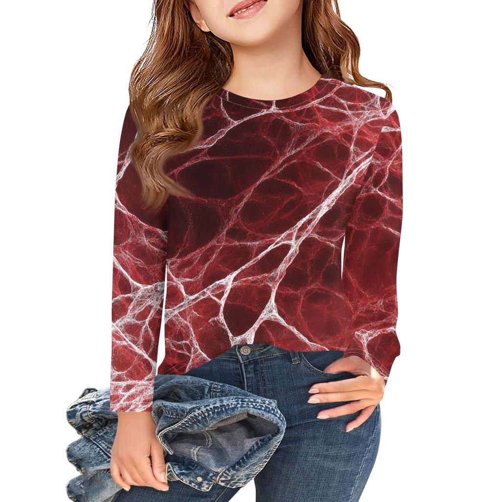 Girls Long Sleeve T Shirts Kids Fall Tops Crewneck Halloween Printed Basic Tees 3-9Y