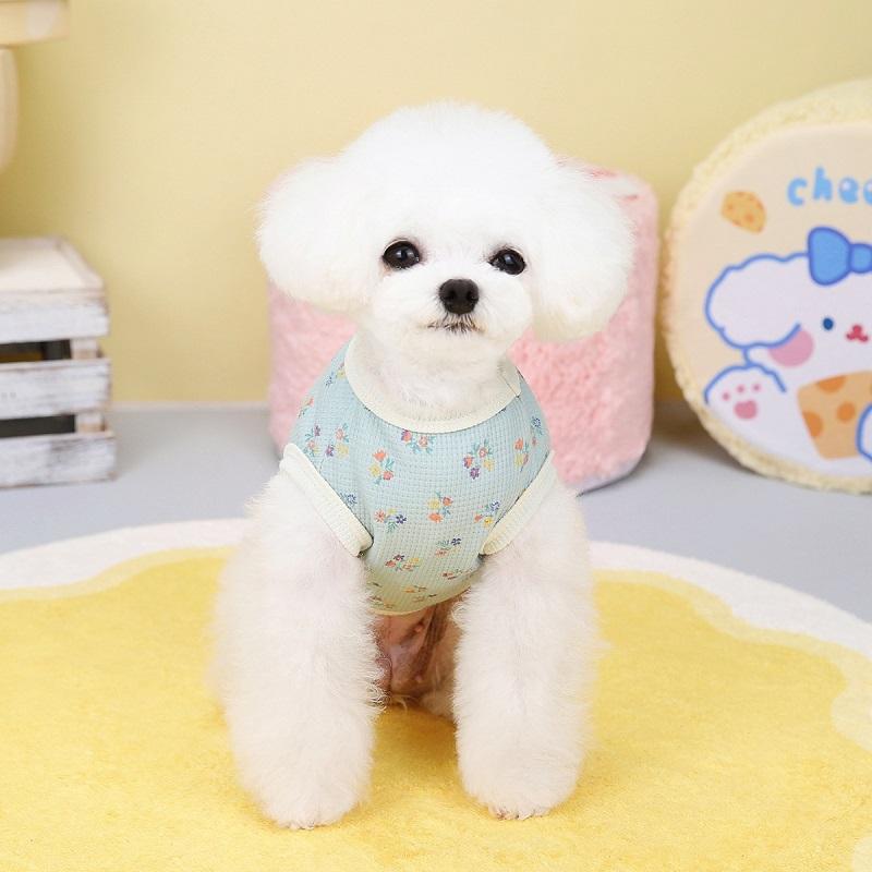 Floral Dog Clothes Summer Pet Vest Cotton Fashion Waffle T Shirt for Dogs Cats Girls Dog Costume Chihuhua Bichon Dog Pullovers