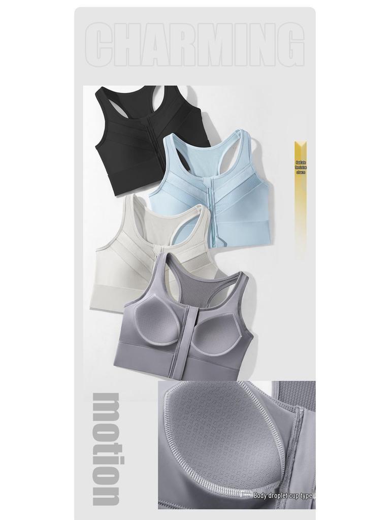 High-Impact Front Zipper Sports Bra with Fixed Cup