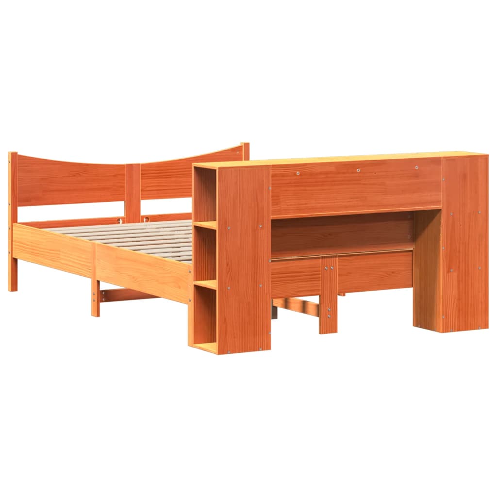Solid Wood Bed Frame without Mattress Wax Brown 140 x 190 cm Pine Wood