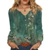 Women's Fashionable Casual V-neck Blouse Button Long-sleeved Pullover T-shirt Top