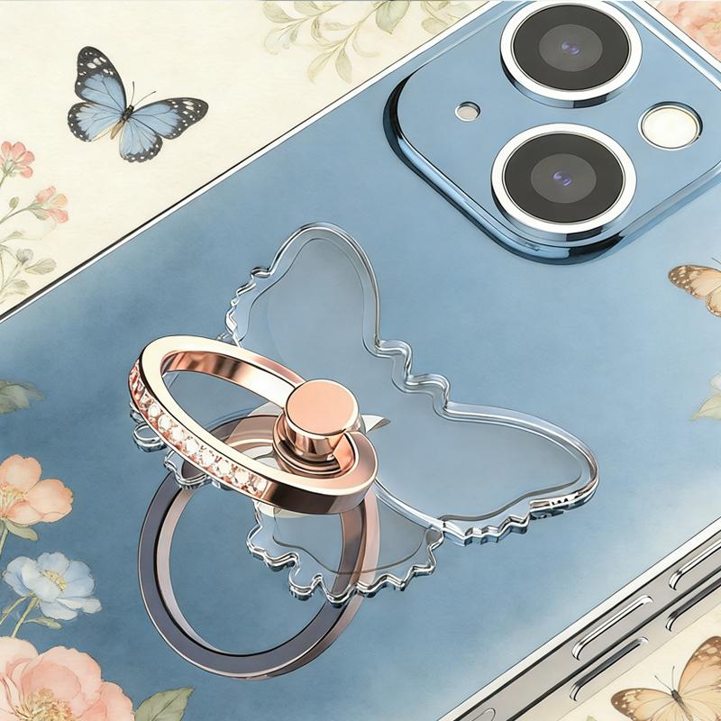 Mobile Phone Clear Finger Ring Holder for iPhone 17 Xiaomi Folding Butterfly Phone Stand Sticker Transparent Sakura Ring Bracket