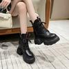 Fashion 11CM Ankle Boots Women Platform Sneakers High Heels Leather Chunky Boots New Autumn Winter Lace Up Motorcycle Boots Botas Mujer