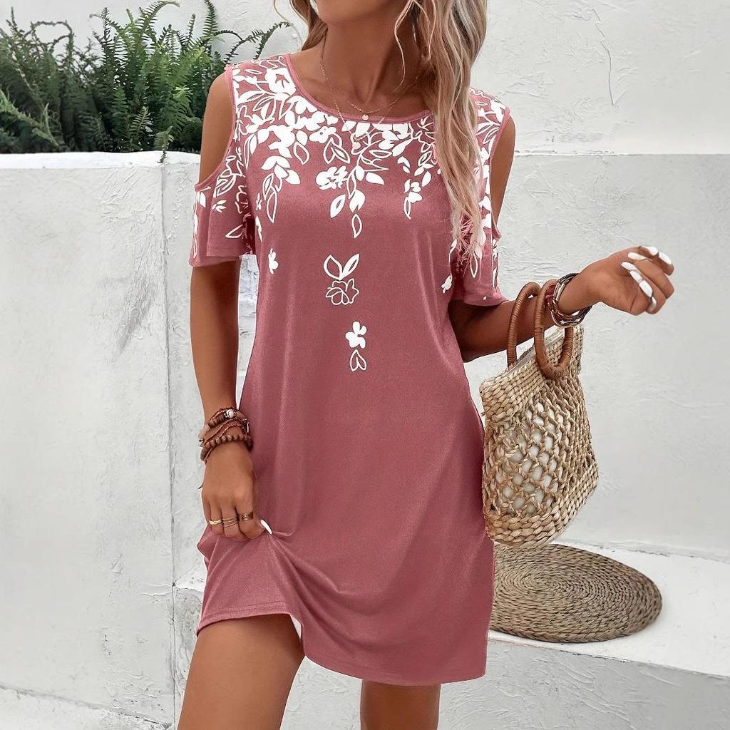Off-the-Shoulder Slimming Dress - Women's Short Sleeve, Elegant Design (2025)