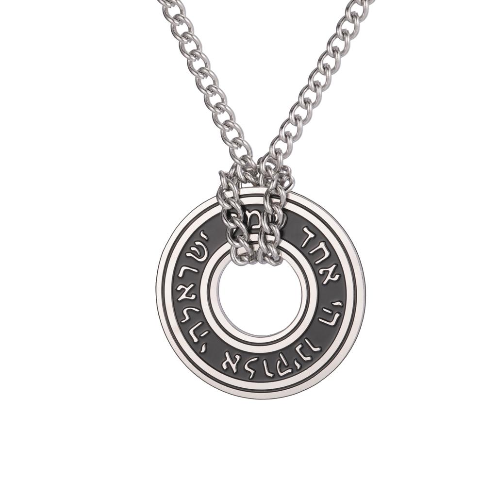 Collier Pendentif Rune Cercle Creux Découpé en Acier Titane Vintage avec Cordon en Cuir