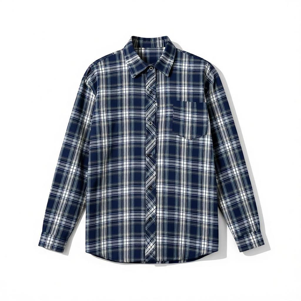 Basic House/Baijiahao Casual Blue Plaid Shirt with Lapel Collar for Women 2026 Spring Loose Plaid Shirt S