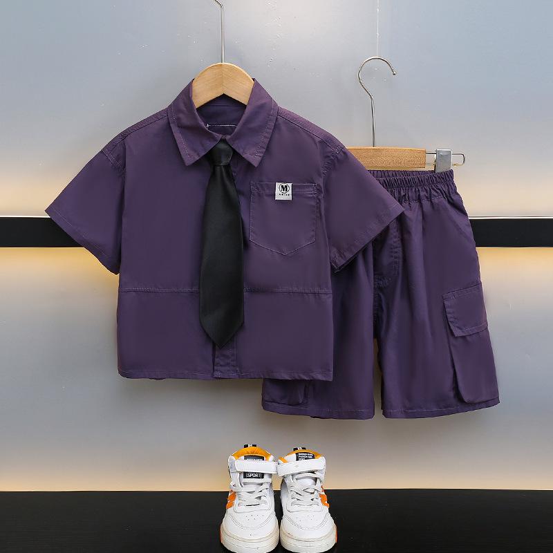 

Модный летний комплект для мальчиков: 2025 Новая Мода Футболка с Коротким Рукавом для Детей 130 cm фиолетовый