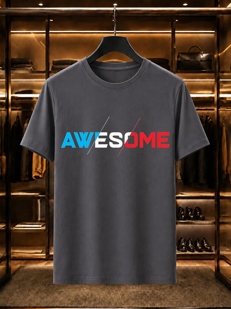 2026 New 100 Cotton Tshirt Tricolor Split Awesome Letter Print Minimalist Trend Casual Short Sleeve