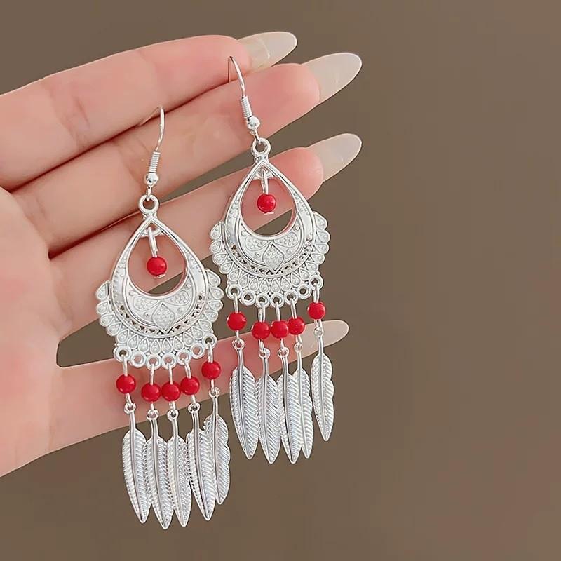 Ethnic Bohemian Long Tassel Earrings Vintage Beach Vacation Jewelry Retro Drop Dangle Ear Accessories For Women