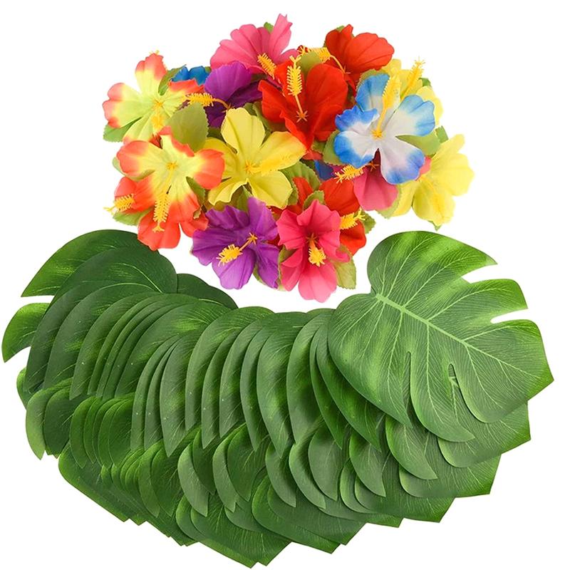 12Pcs Hawaii Artificial Palm Leaf Turtle Back Leaf Jungle Beach Theme Party Flower Arrangement Mat Accessories Cup Mat