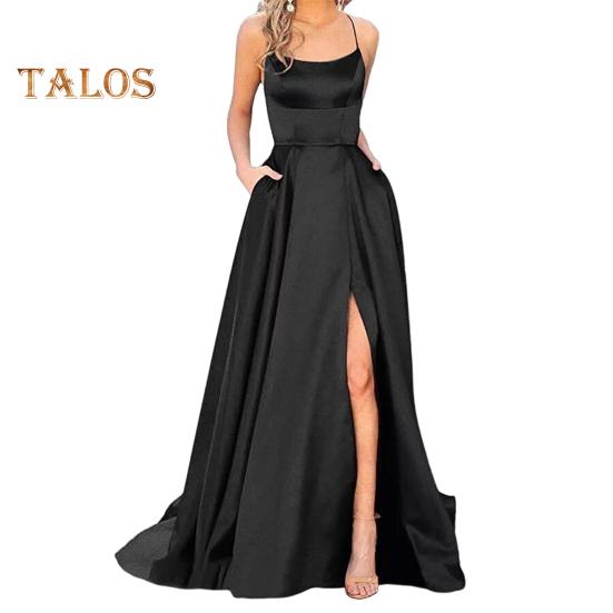 

Вечернее платье На тонких бретельках Высокий разрез с открытыми плечами Без спинки Без рукавов Боковые карманы Трапеция Длина до пола Атлас Чистый цвет Выпускной банкет Вечеринка Макси M чёрный