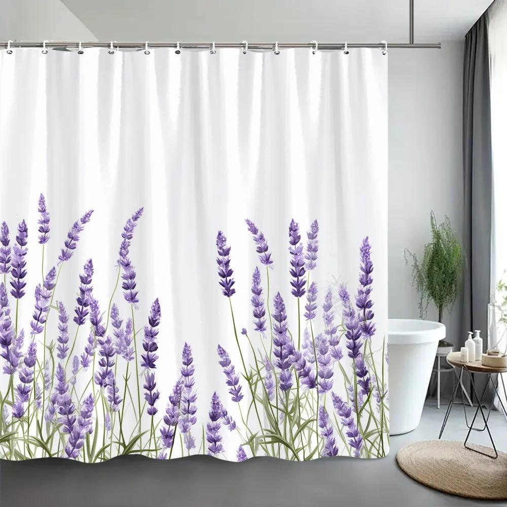Lavender Shower Curtain Watercolour Art Painting Creative Polyester Bath Curtains Bathroom Decor With Hooks Bathroom Accessories