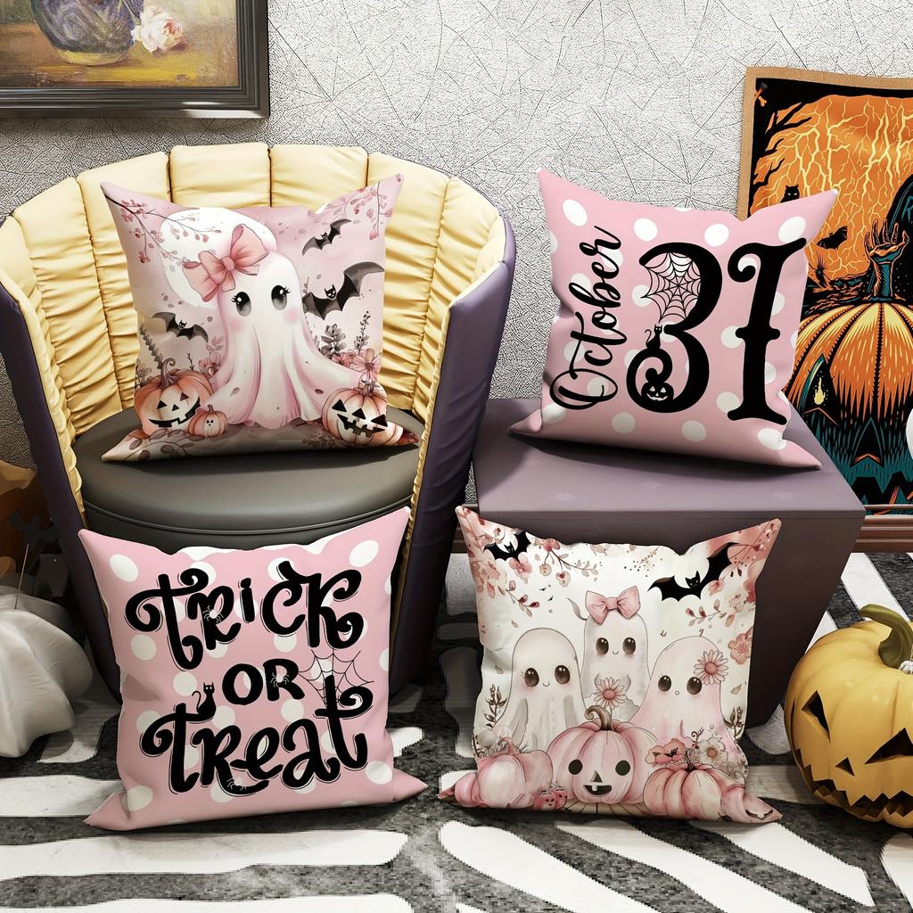 Halloween Decorative Pillowcases Ghost Pumpkin Spider Web Bat Trick or Treat Pillowcase Bedroom Living Room Sofa Cushion Cover