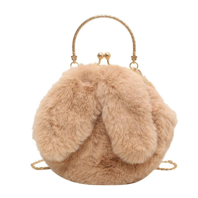 

Urban Minimalist Plush Rabbit Crossbody Bag For Women With Chain Strap And Cute Rabbit Ears Clasp Bag хаки