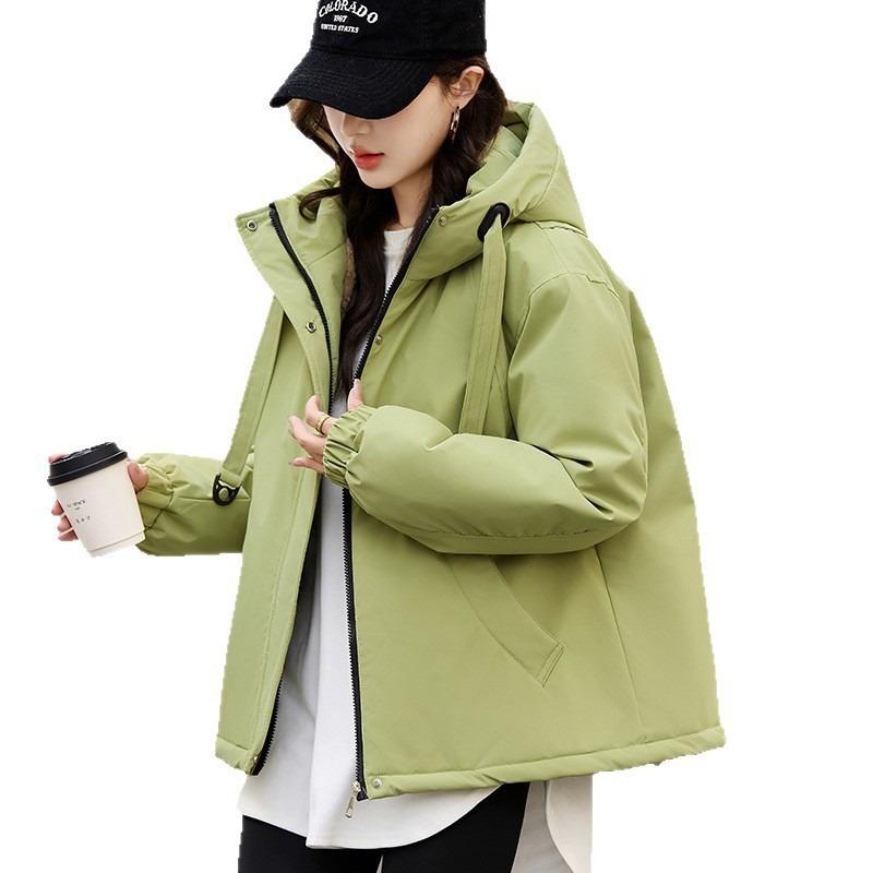 Casual Short Hooded Jacket Women's Winter New Loose Small Velvet Thickened Warm Cotton-padded Coat
