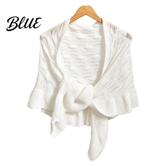Casual Daily Shoulder Cover Hollow Knitted Shawl for Women Soft Polyester Cloak Wrap with Fashion Dresses Ruffled Cuffs Breathable Sun Protection