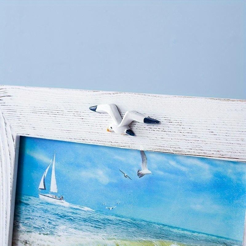 6-Zoll-Fotorahmen im Strand-Naturstil für Schlafzimmer, Segelboot, Muschel, Seevogel, Holzrahmen