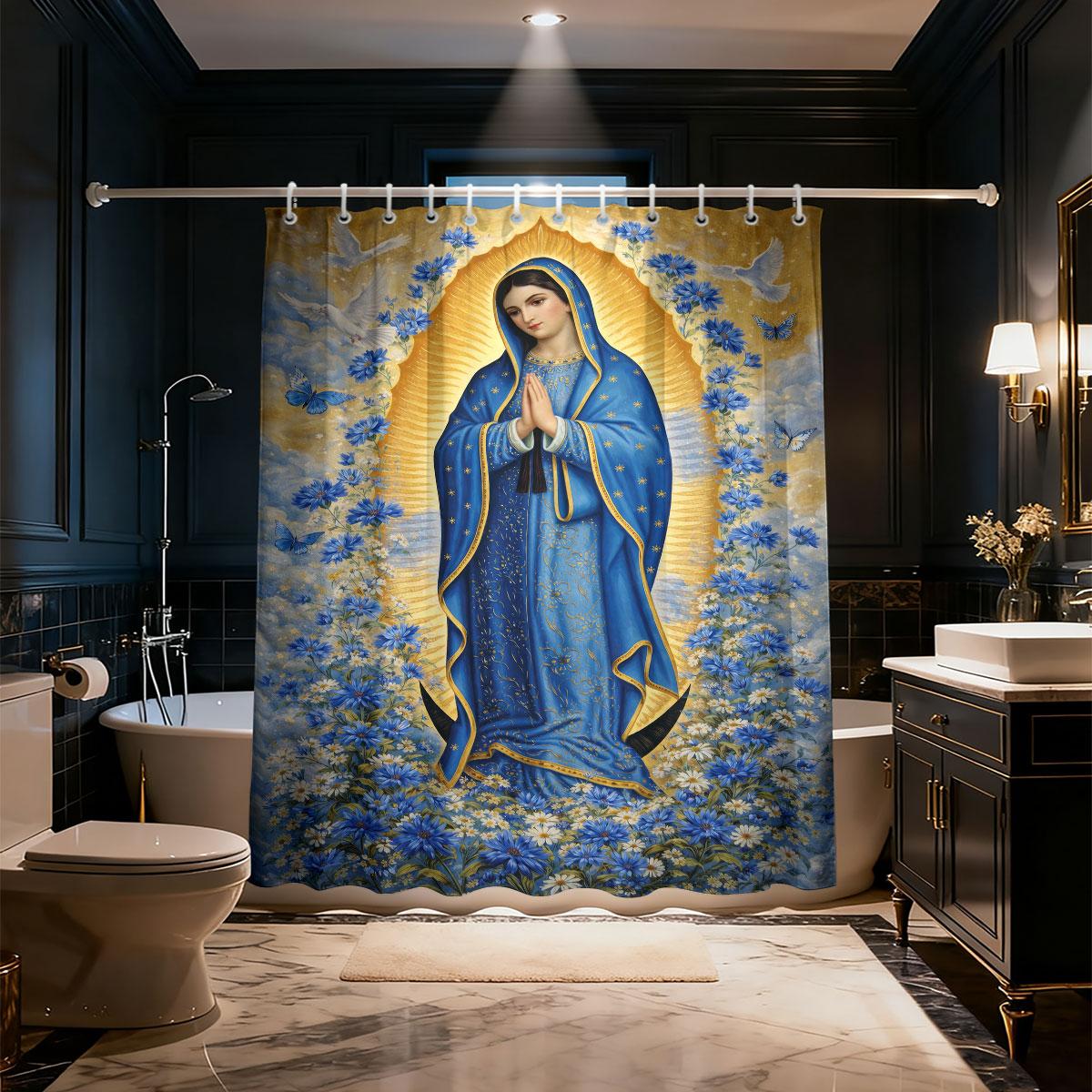 

1Pc Virgin Mary Portrait Flower Print Waterproof Privacy Partition Shower Curtain With 12 Hooks, Multiple Sizes W60H190(CM)-1 Pcs