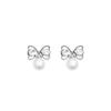925 silver needle bow pearl stud earrings women's light luxury niche temperament flash diamond earrings ins wind sweet earrings