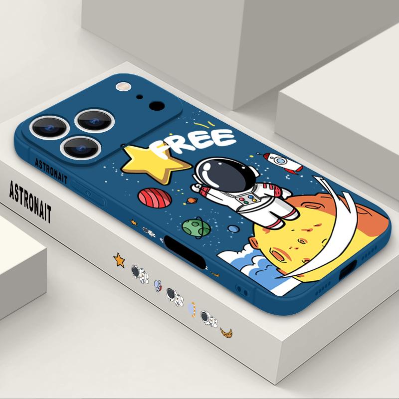 Cartoon Astronaut Pattern Lanyard Case For iPhone 17 Pro Max Funda iPhone 16 15 14 13 Pro Max 11 16E 17E Soft Silicone Cover