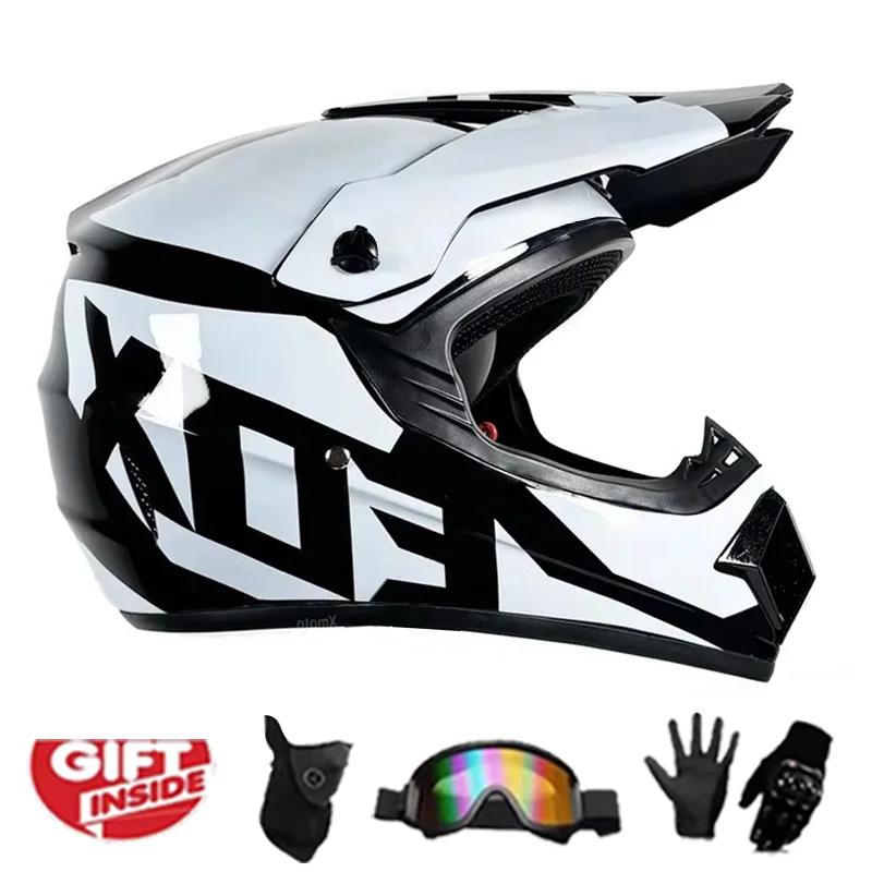 Full Face Motocross Helmet Kit Dot/Ece - For Adults & Youth - Comes With Mx Goggles & Gloves
