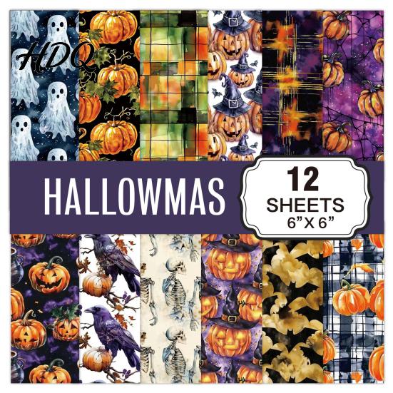 No Burrs Cutting Paper 12 Sheets Purple Gothic Halloween Scrapbook Paper, Double Sided Decorative Craft Pumpkin Ghost Bat for Card Making, Origami,