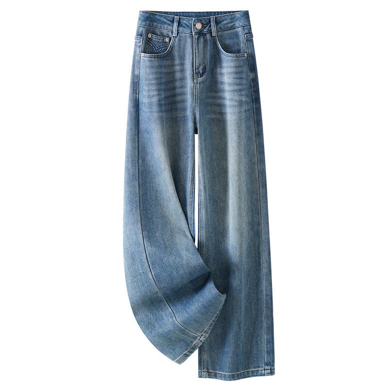 

Синие брюки с высокой посадкой, драпировкой и широкими штанинами для весны 2025 года - Стройнящая, повседневная, универсальная женская одежда 4XL синий