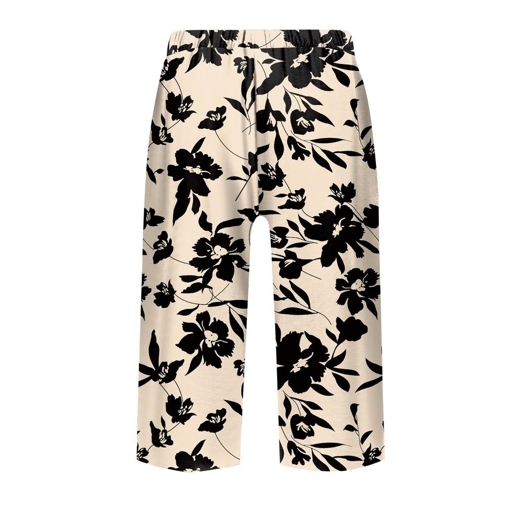 Dámské potištěné kalhoty Módní kapsa Elastický pas Ležérní šortky