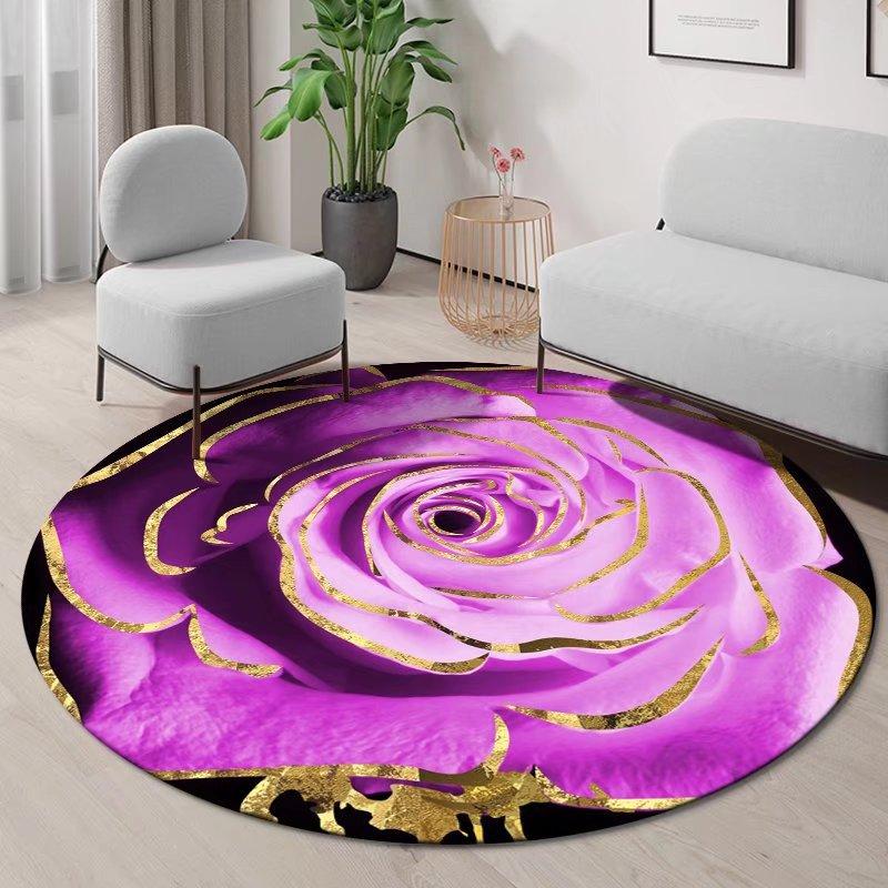 3D Flower Fashion Round Rugs for Living Room Sofas Decoration Bedroom Carpet Chair Mat Lounge Rug Anti-skid Floor Mats Washable