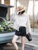 Korean Style Casual Embroidered Long Sleeve Shirt with Irregular Polo Collar